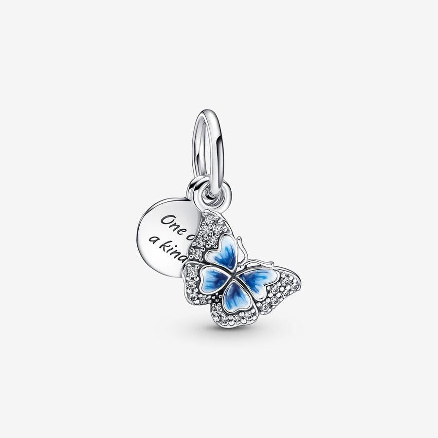 Pandora Blue Butterfly & Quote Double Dangle Charm Pandora Blue Butterfly & Quote Double Dangle Charm